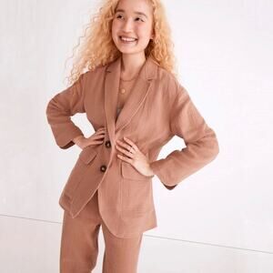Madewell Women’s Cotton-Linen Relaxed Larsen Blazer in Faded Earth Size Small